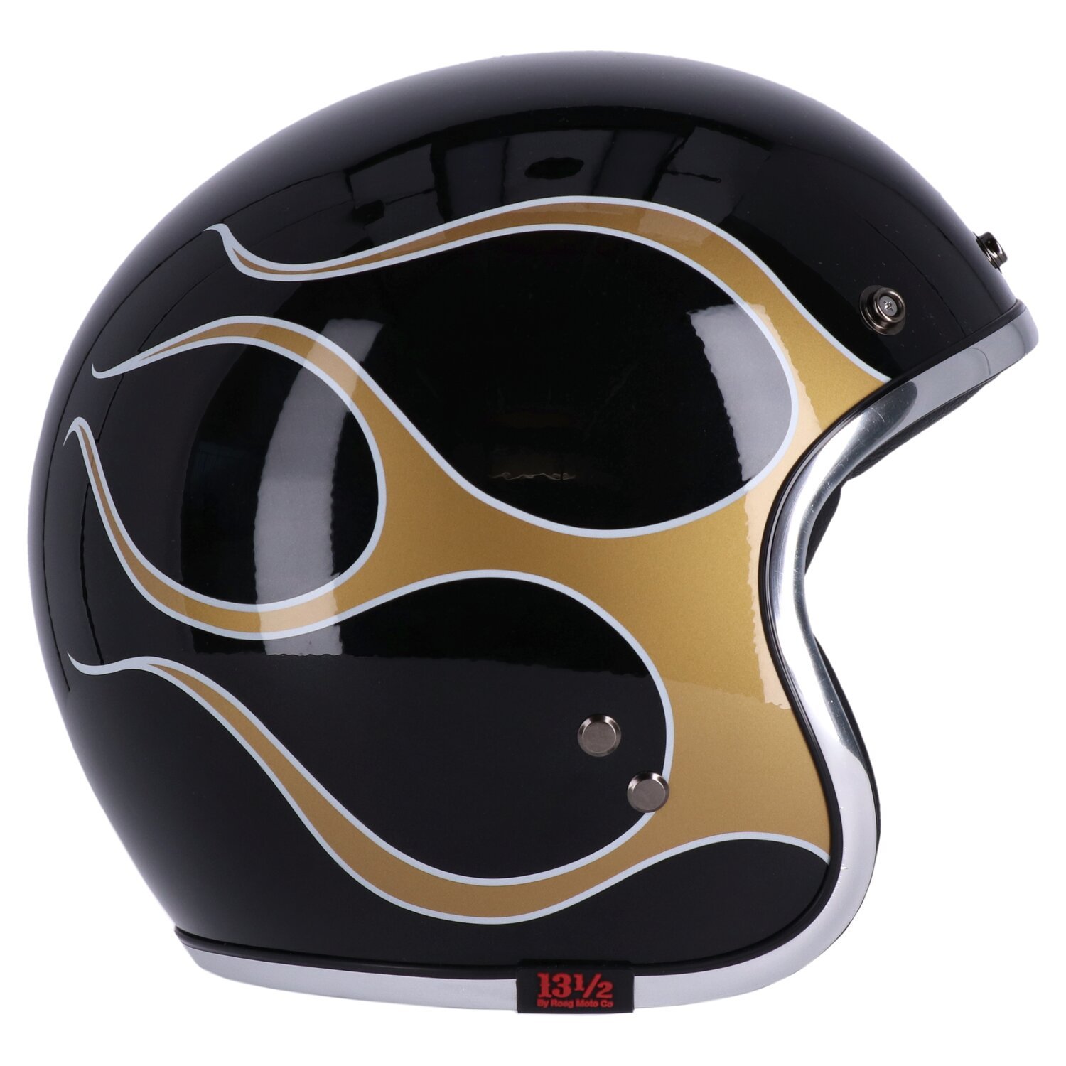13 1/2 Skull bucket helmet, flames Black, gold, XS, Gloss