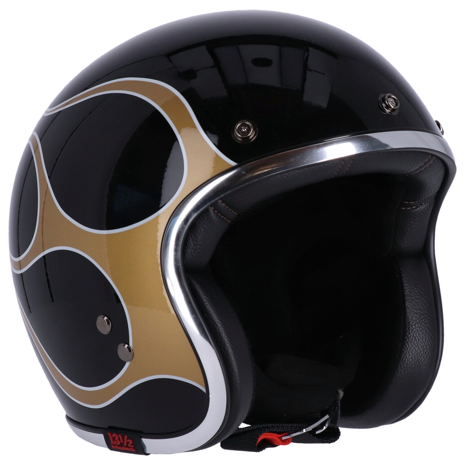13 1/2 Skull bucket helmet, flames Black, gold, XS, Gloss