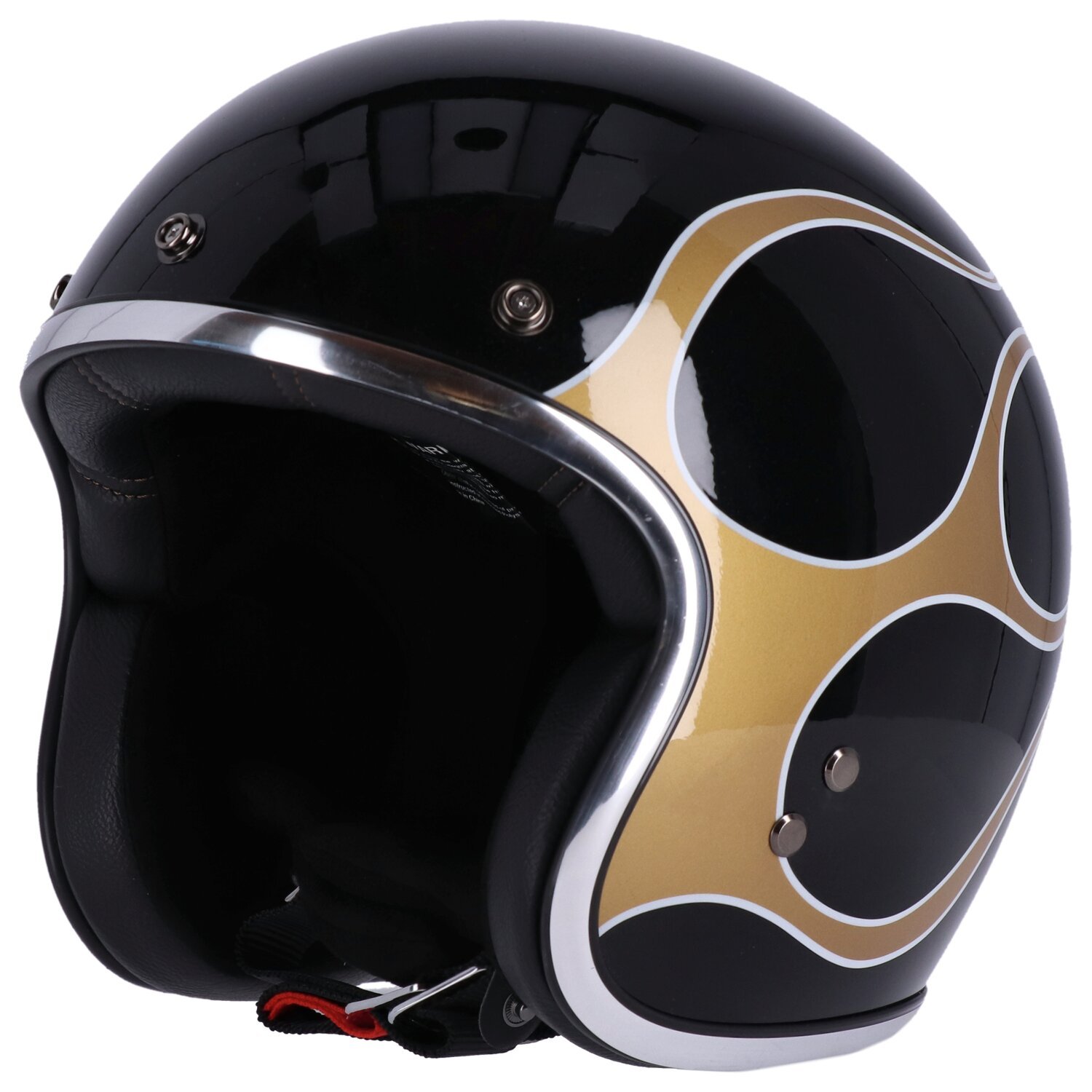 13 1/2 Skull bucket helmet, flames Black, gold, XS, Gloss