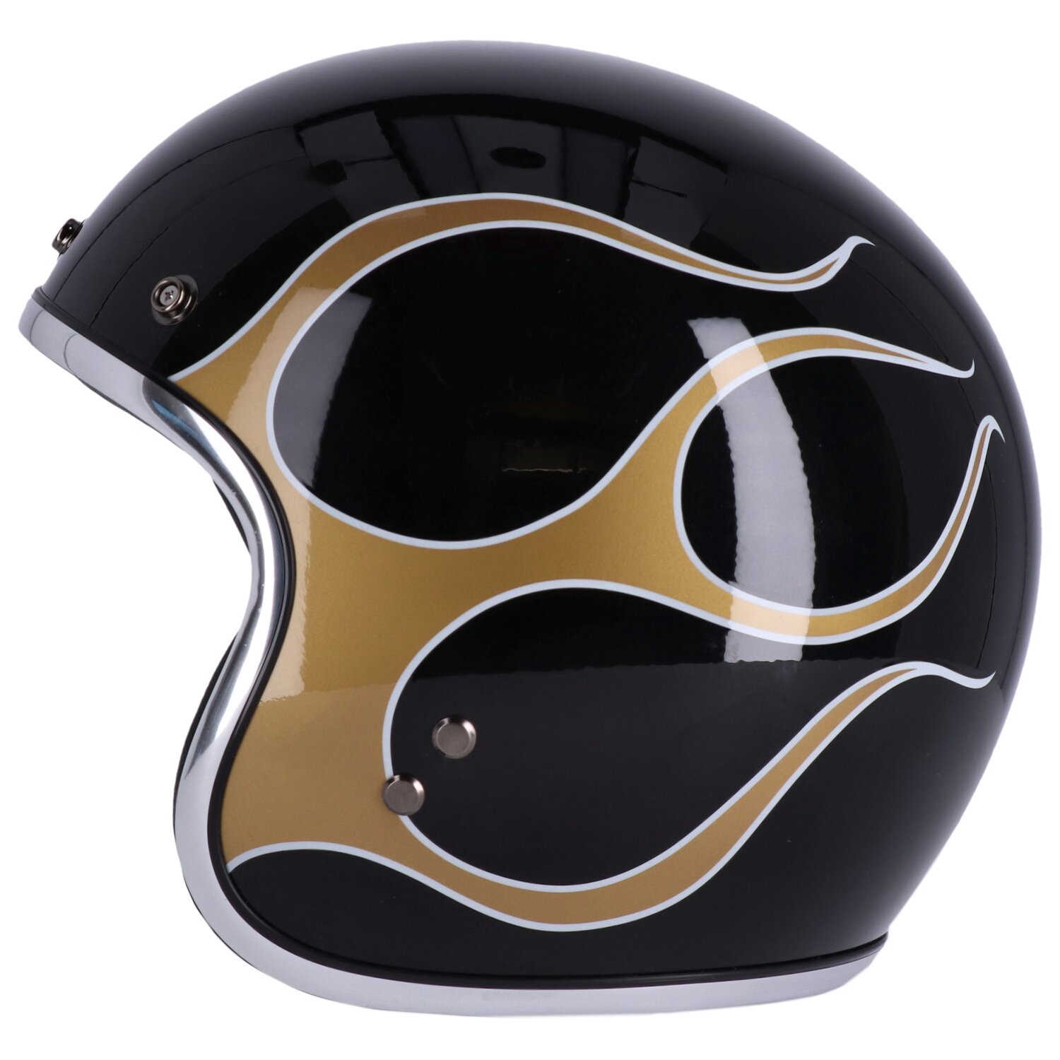 13 1/2 Skull bucket helmet, flames Black, gold, XS, Gloss