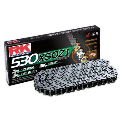 For Sport, Street, Touring, Off Road. With 2 outer and 2 inner 'X-shaped' sealing lips and an inner centering ring. The RX-ring offers reduced friction and up to twice the chain life when compared to the classic O-ring chain.
- Light weight, high strength and durability all in a affordable package
- With RX-ring 4-lip sealing
- Expected street use 15.000km and up
- Affordable Performance
- Double wear life when compared with the classic O-ring chain
- Tensile strength 40.0kN
- Weight 1.98kg per 100 links
- With riveted master link
- Application 400cc / 1000cc