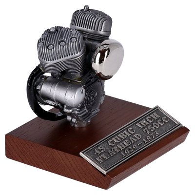 With authenthic cast pewter details. Fully assembled on a wooden display base. Model Height: 3-5/16"	Overall Height: 4-1/8"