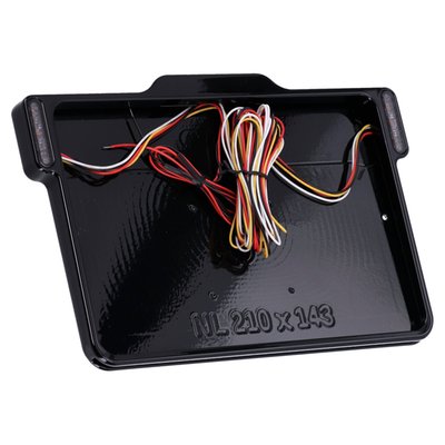 With built-in 3-1 taillight, brake light & turn signal function installed on left and right side of the frame & a top side mounted E approved LED license plate light.
Tidy tail made simple! – The license plate frame is mounted to your existing bracket, or one of the DMP license plate brackets/holders for the cleanest look. Then you slide your license plate in from the bottom. The plate locks with the small screws from the back (included). Danish Motorcycle Parts (DMP) milled this frame from a single piece of billet aluminum for strength and lightweight, it's powder coated for durable and lasting beauty. Universal fit and will install to most motorcycles.
- With E marked LED license plate light
- With 3-1 turn signal, taillight & brake light combo