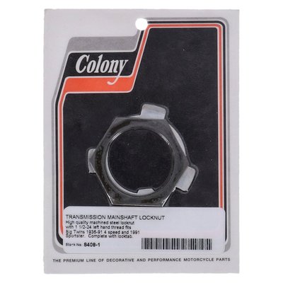 High quality machined steel locknut with 1-1/2-24 left hand thread, complete with lock tab. 
OEM replacement reference 35211-36 (2335-36) 