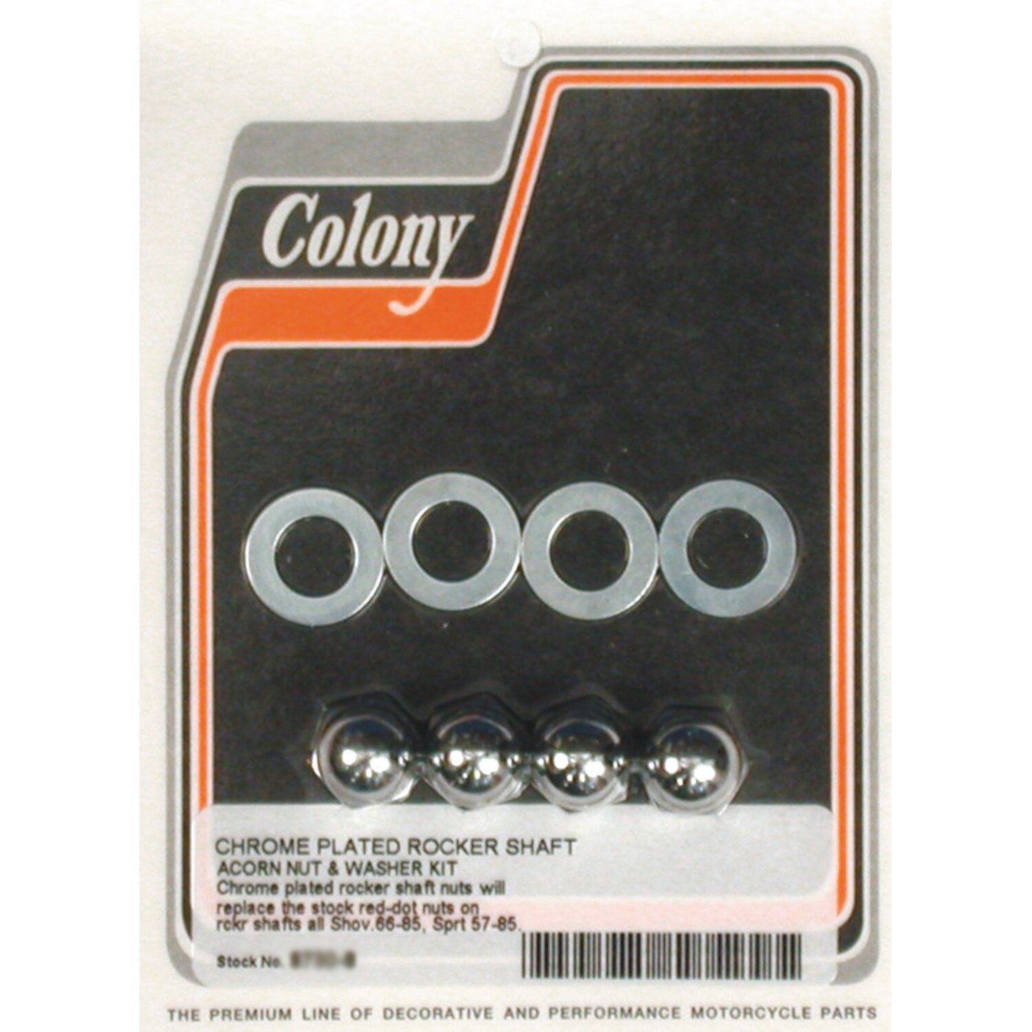 Colony, rocker shaft end nut set. Acorn style, Silver, Chrome