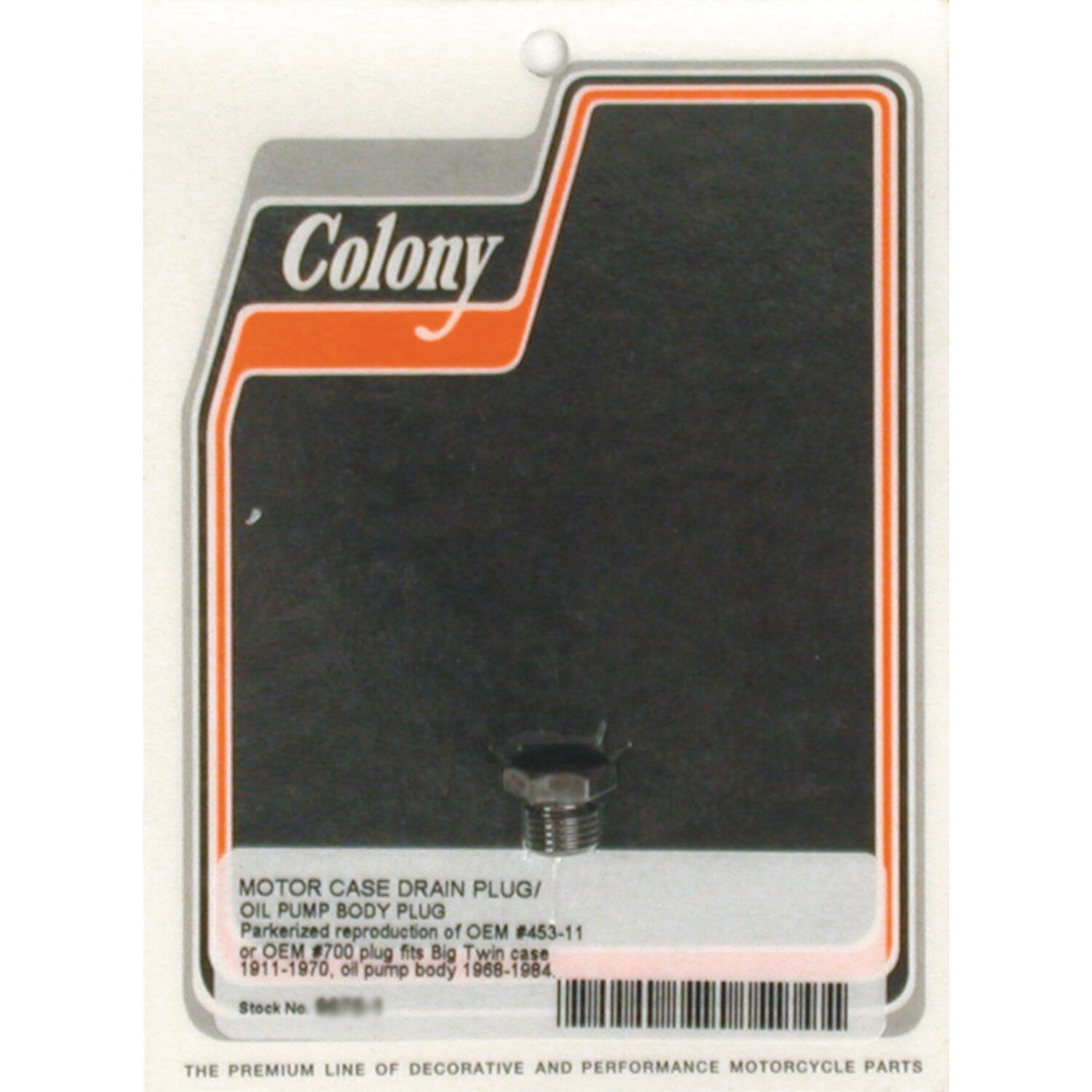 Colony, crankcase drain plug / oil pump plug, Black