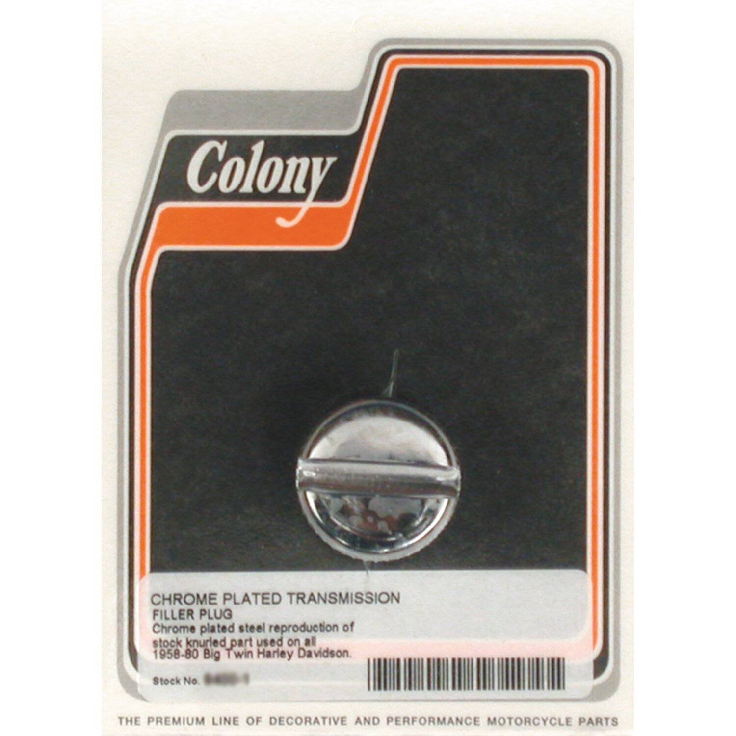 Colony, transmission fill plug. OEM round slotted, Chrome