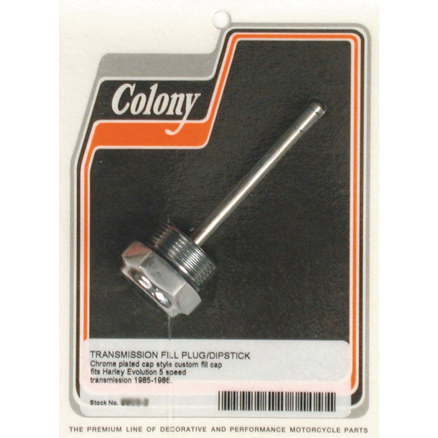 Colony, transmission fill plug. Cap style, Chrome
