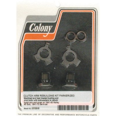 Black parkerized finish. 
Includes bearings, pivot bolts and a lock washer kit to rebuild the 45" Flathead clutch lever arm and sprocket cover.