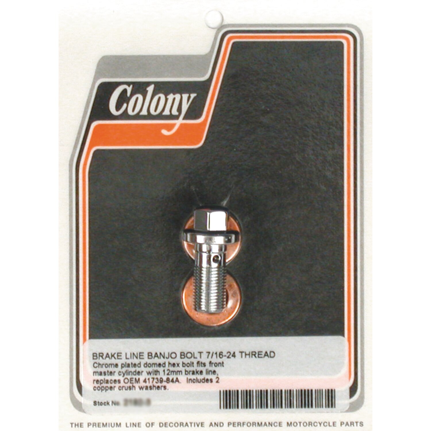Colony banjo bolts, 7/16-24, Chrome
