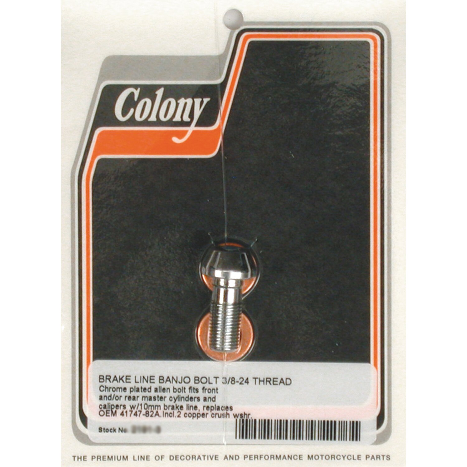 Colony banjo bolts, 3/8-24, Chrome