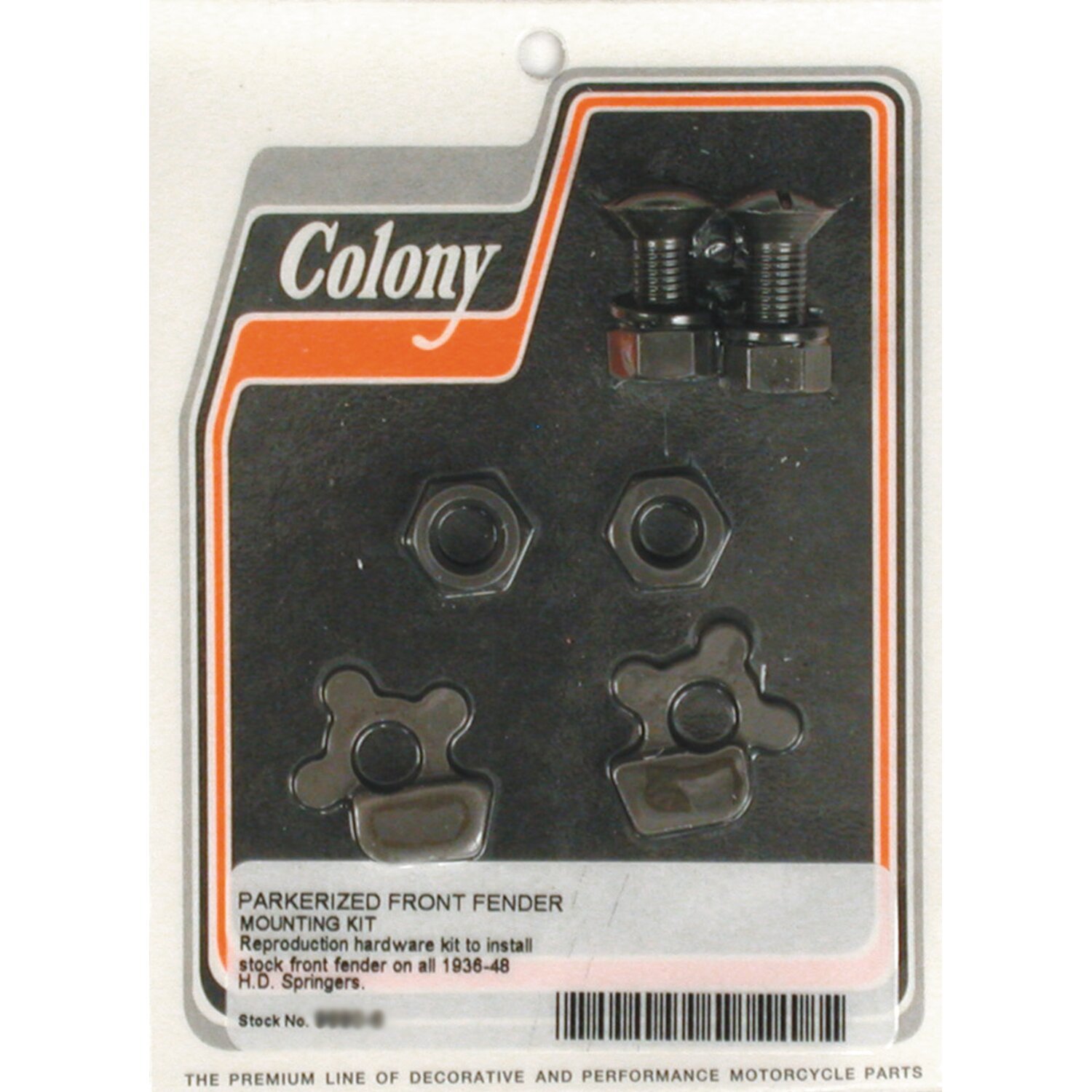 Colony, front fender mount kit. Parkerized, Matte