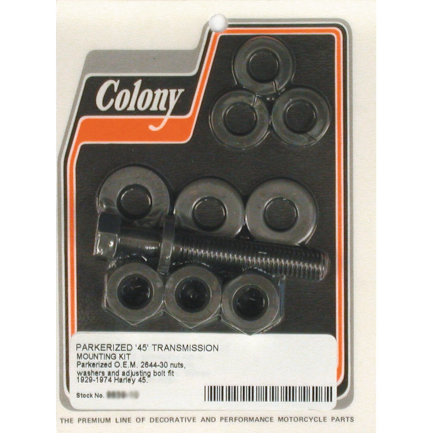 Colony, transmission mount kit. Black parkerized, Matte