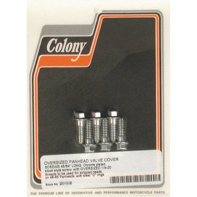 Chrome. Short bolts, for use with steel D-rings. These are OEM style screws with oversized 1/4-20 threads. Used when stock threads in cylinder head are stripped.