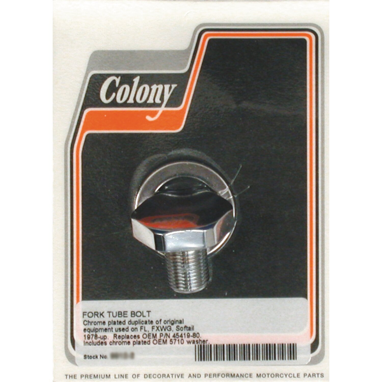 Colony, 41mm fork tube cap bolt. Flat Top, Chrome