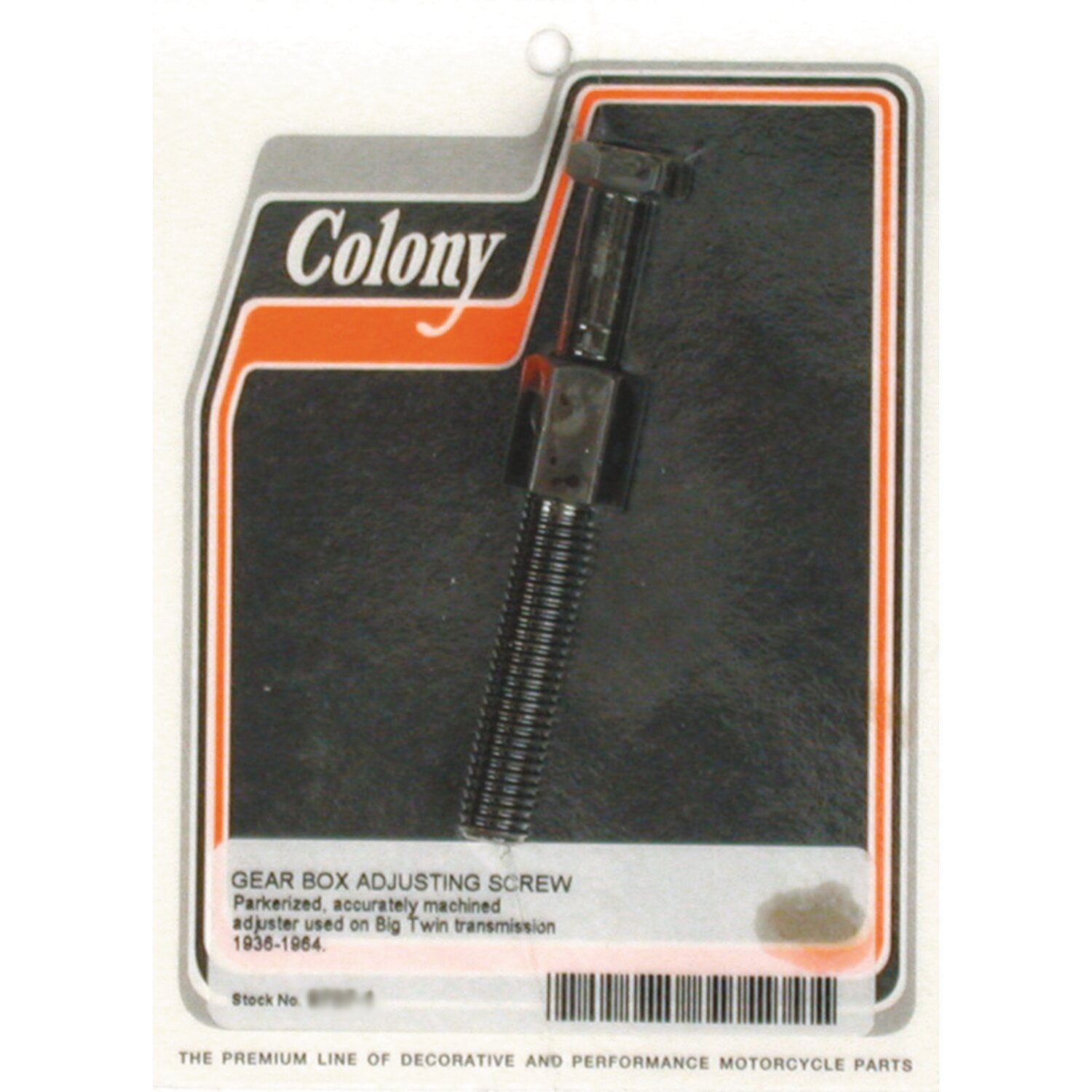 Colony, transmission adjuster bolt. Black parkerized, Raw