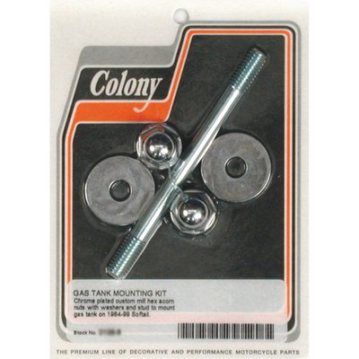 Custom kit used to mount the 84-99 style flat side fuel tanks. 
Comes with milled chrome plated acorn nuts, washers and stud. 