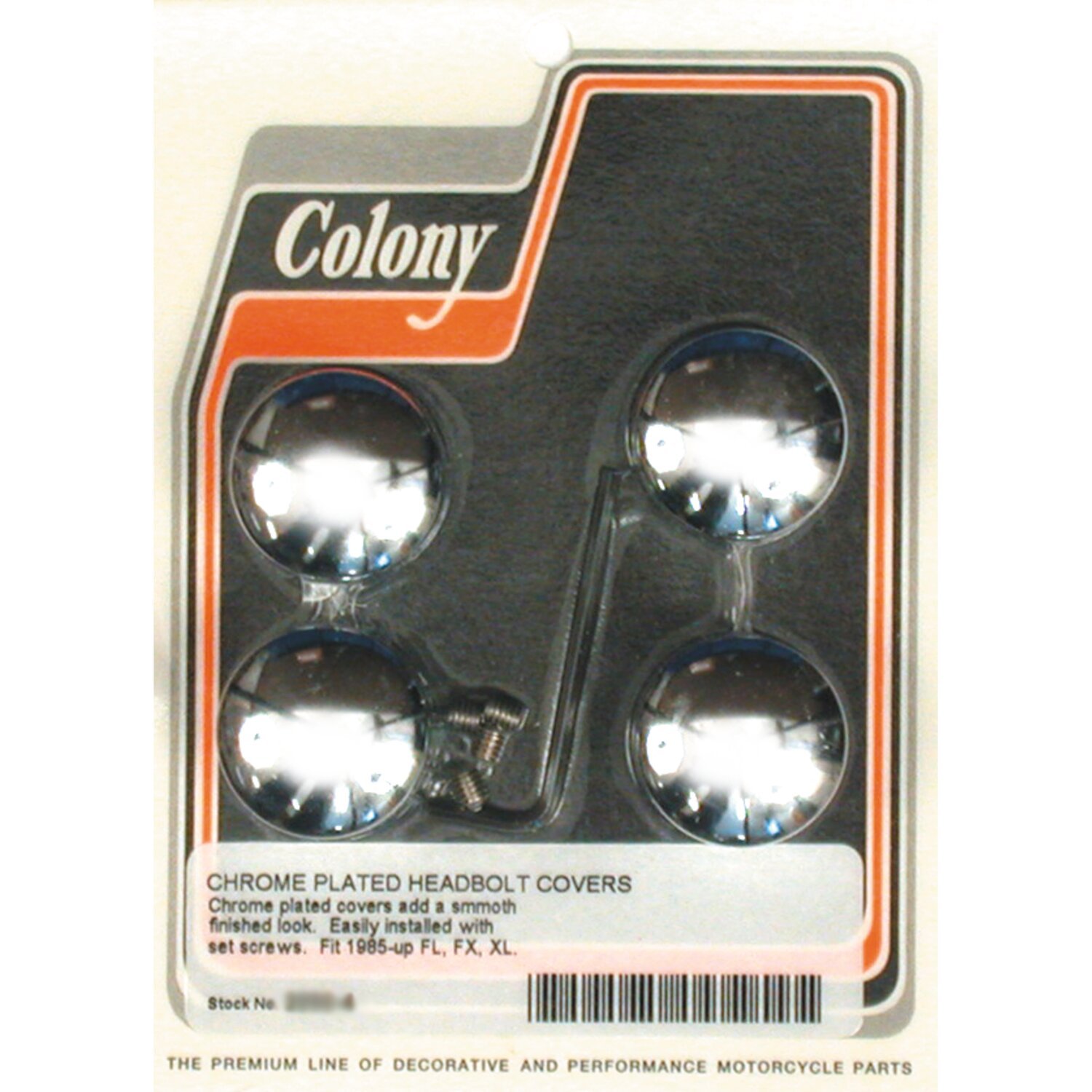 Colony, head bolt cover kit. Smooth domed, Chrome