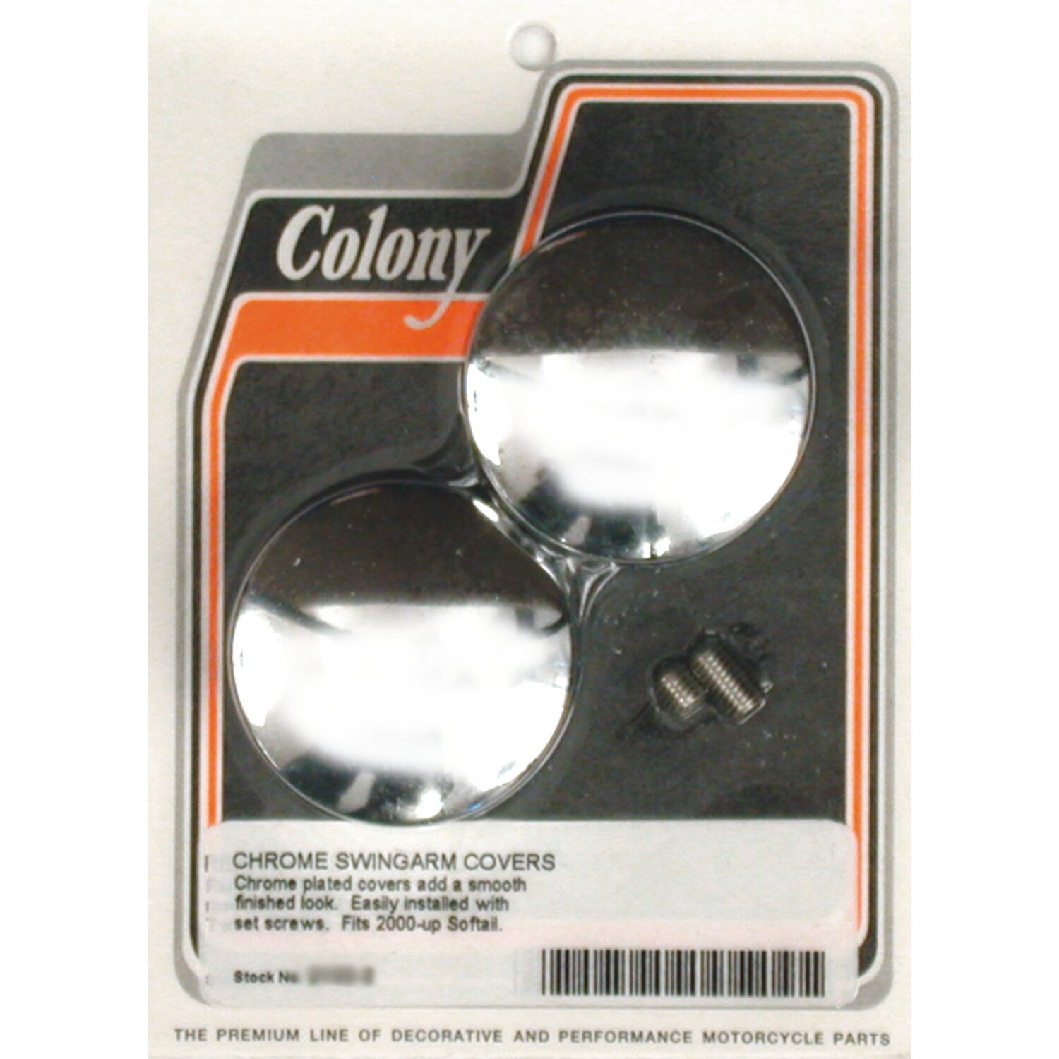 Colony, swingarm pivot bolt cover set. Chrome, domed, White
