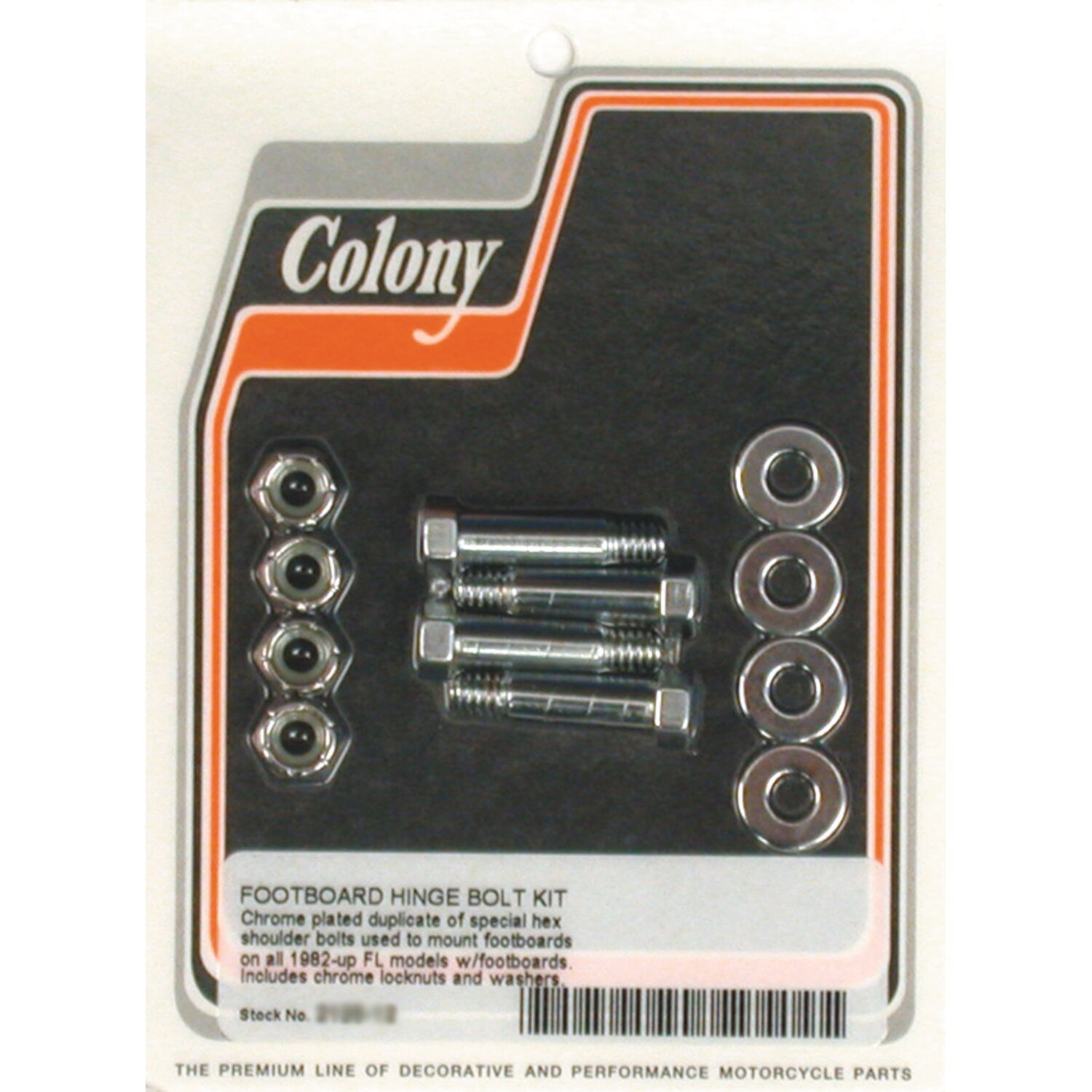 Colony, rider floorboard hinge bolt mount kit. Hex, Chrome