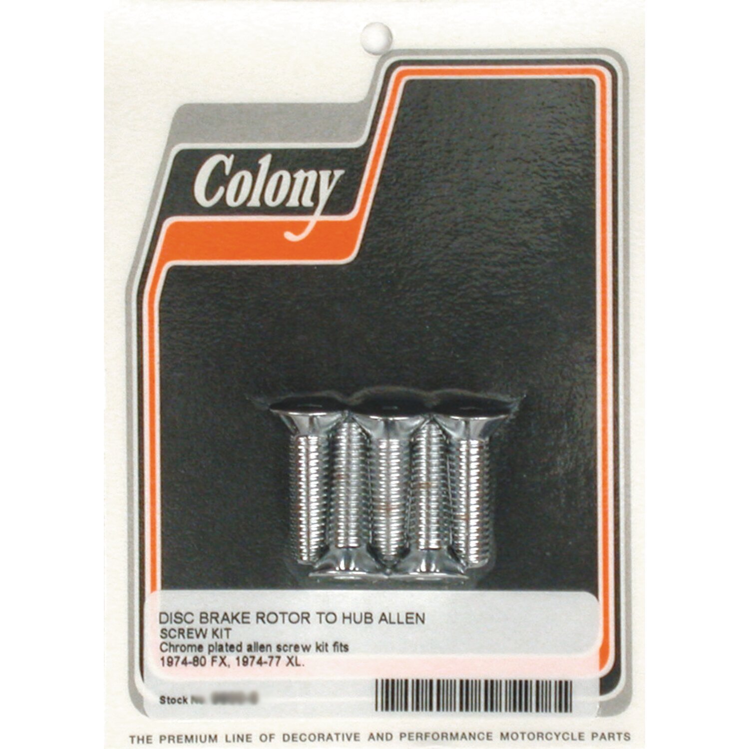 Colony, front brake rotor bolt kit. Chrome allen