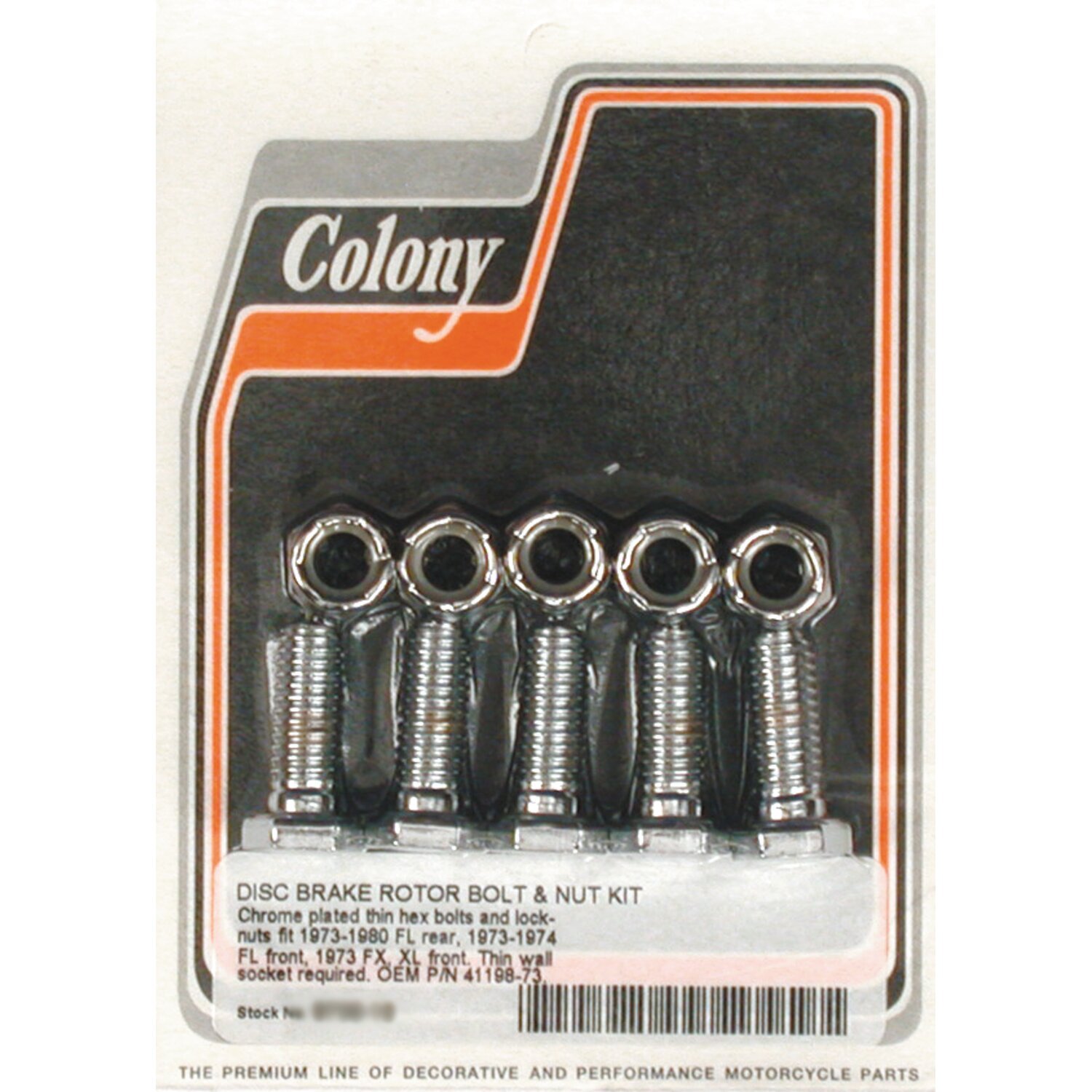 Colony, front/rear brake rotor bolt & nut kit. Chrome hex, Silver