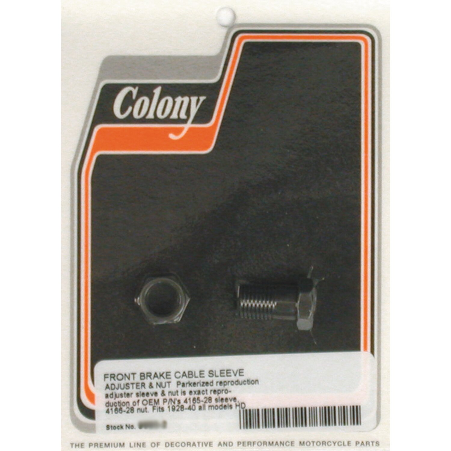 Colony, front brake cable adjuster. Black parkerized, Satin