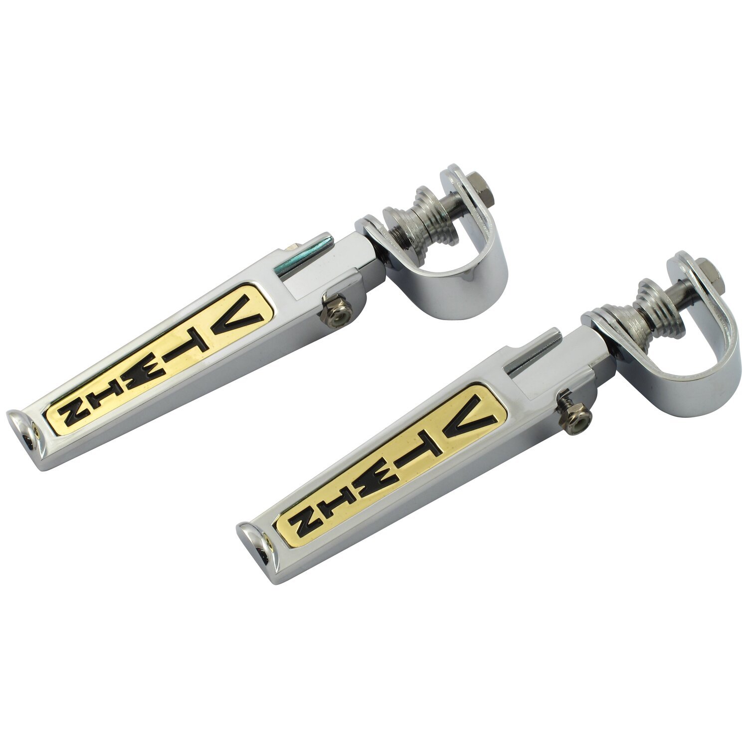 V-Twin foot peg set. clamp-on, Gold, Chrome