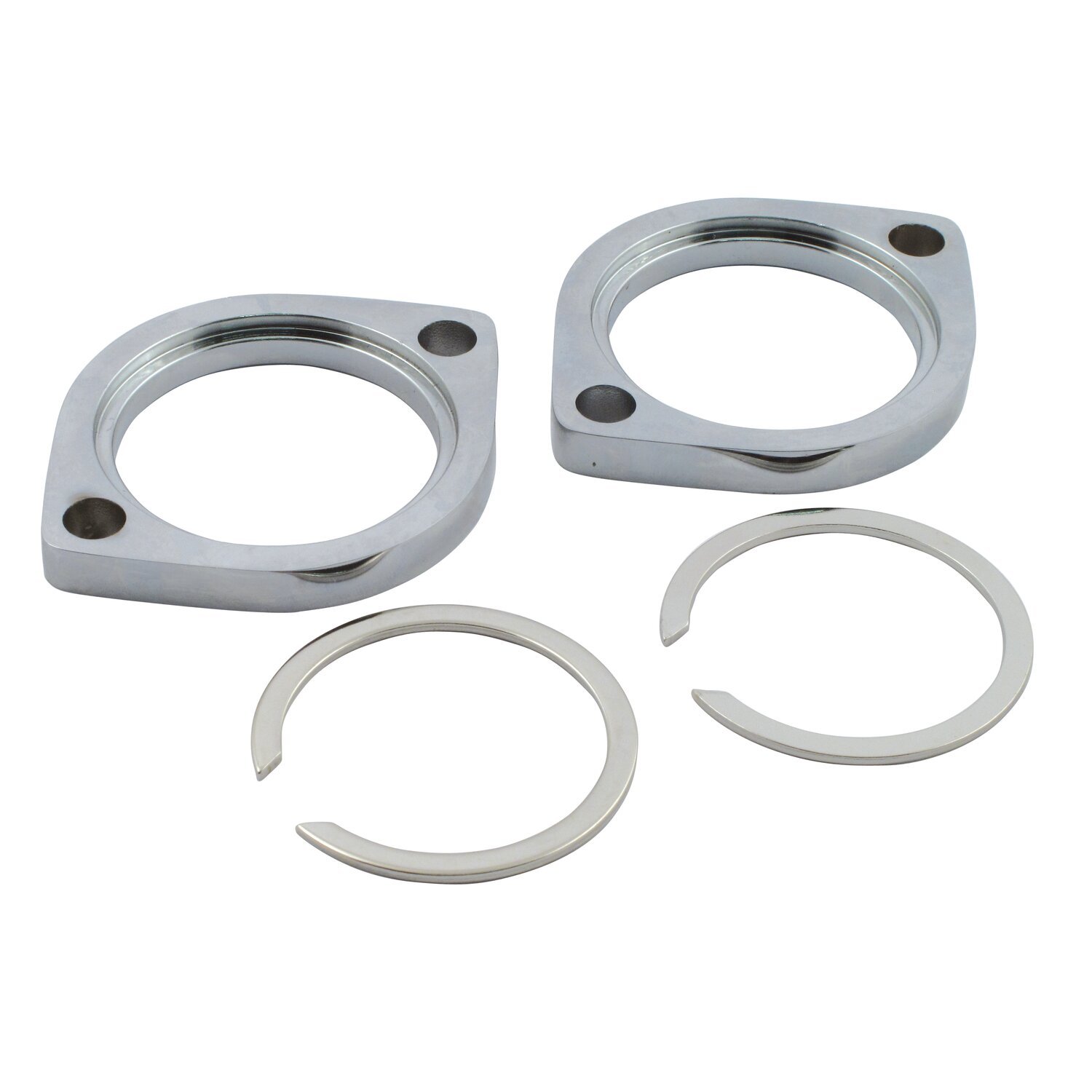 Exhaust flange and retainer kit, Unpainted, Chrome