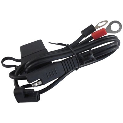 Optional Quick Disconnect cable, can be permanently installed on the bike for quick charging access. Fused wiring. Ring terminals on one end & SAE connector on other side. Lets you connect any Battery Tender or other charger with SAE connector. 55cm long.