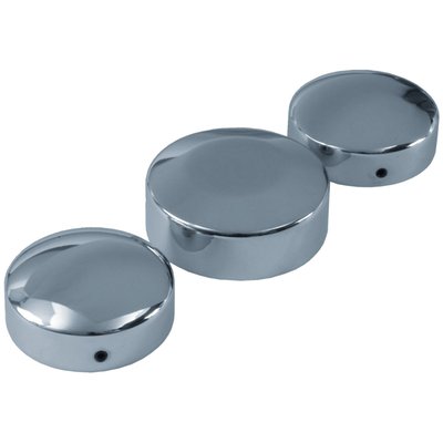 3-piece set. Covers stem nut and both fork tube caps. 
Used with forks with 41mm fork tubes. 
Installs securely with a set screw