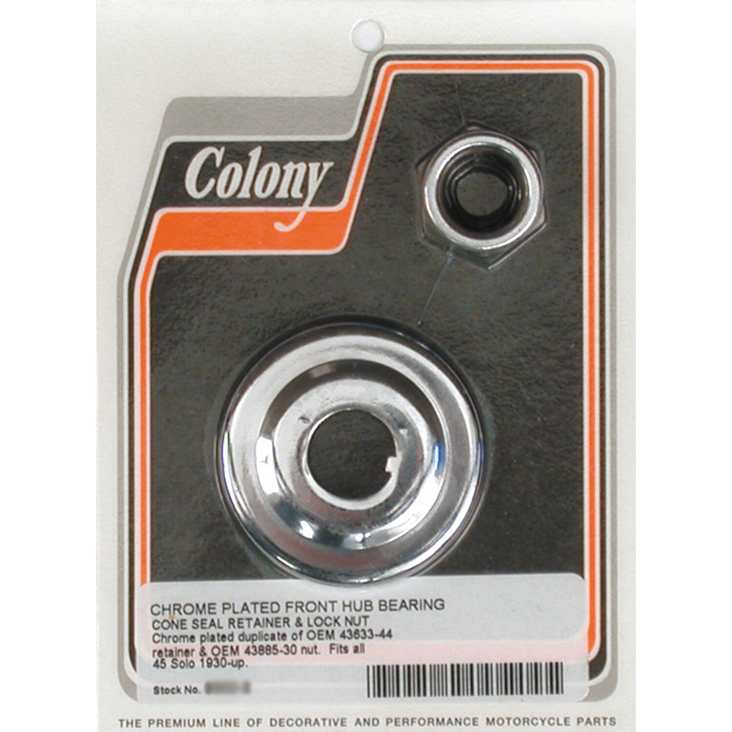 Colony, wheel bearing cone seal retainer & nut kit, Chrome