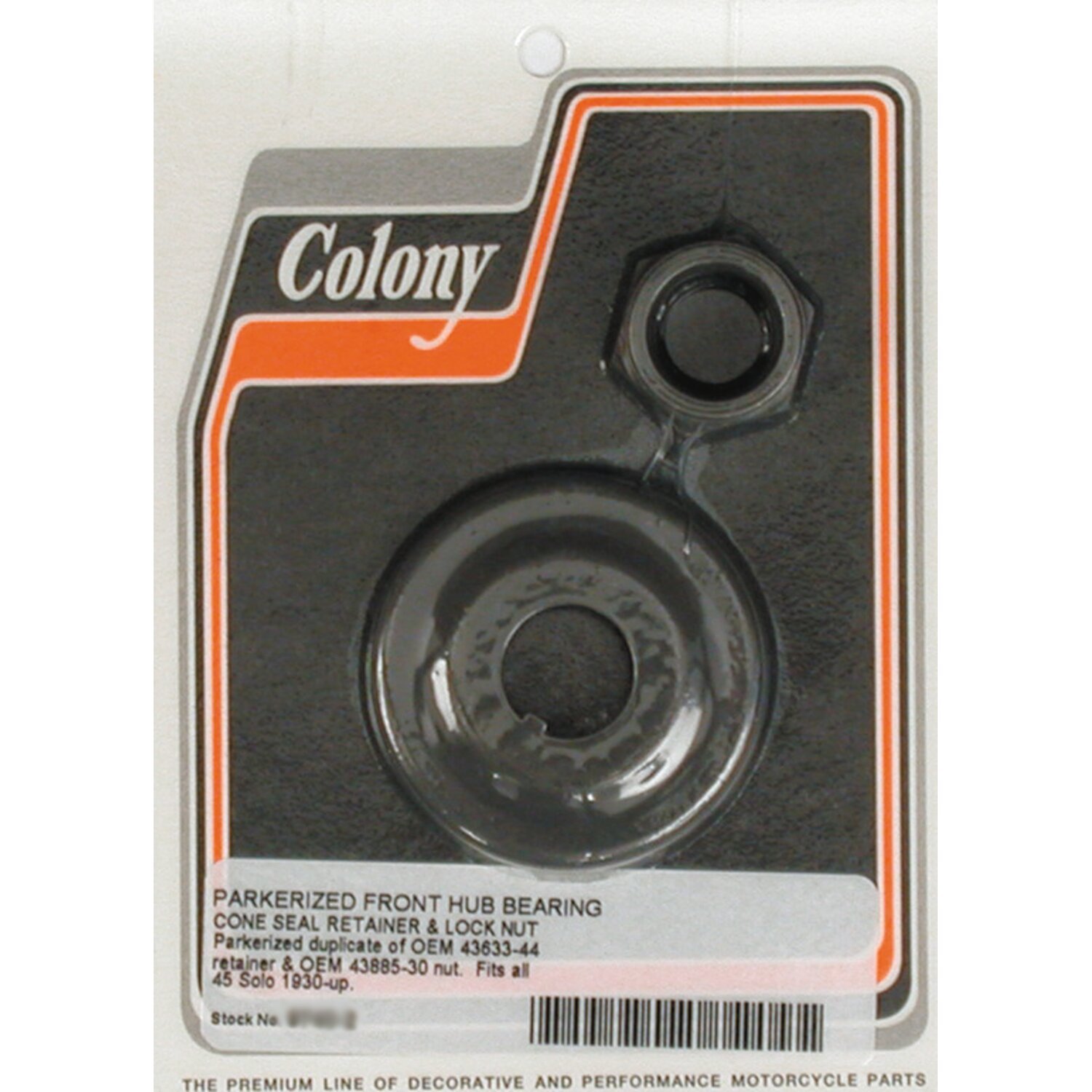 Colony, wheel bearing cone seal retainer & nut kit, Black