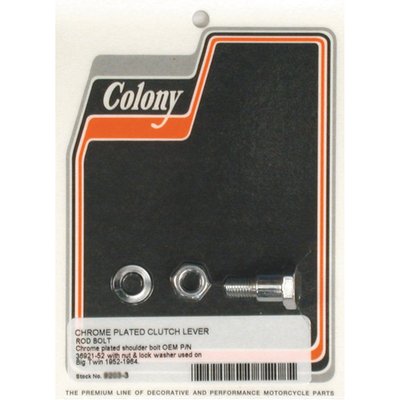 Chrome plated steel. 
OEM reproduction hardware. 
For Big Twin models with the OEM mouse trap (clutch booster) clutch actuation system. 
OEM replacement reference 36921-52.