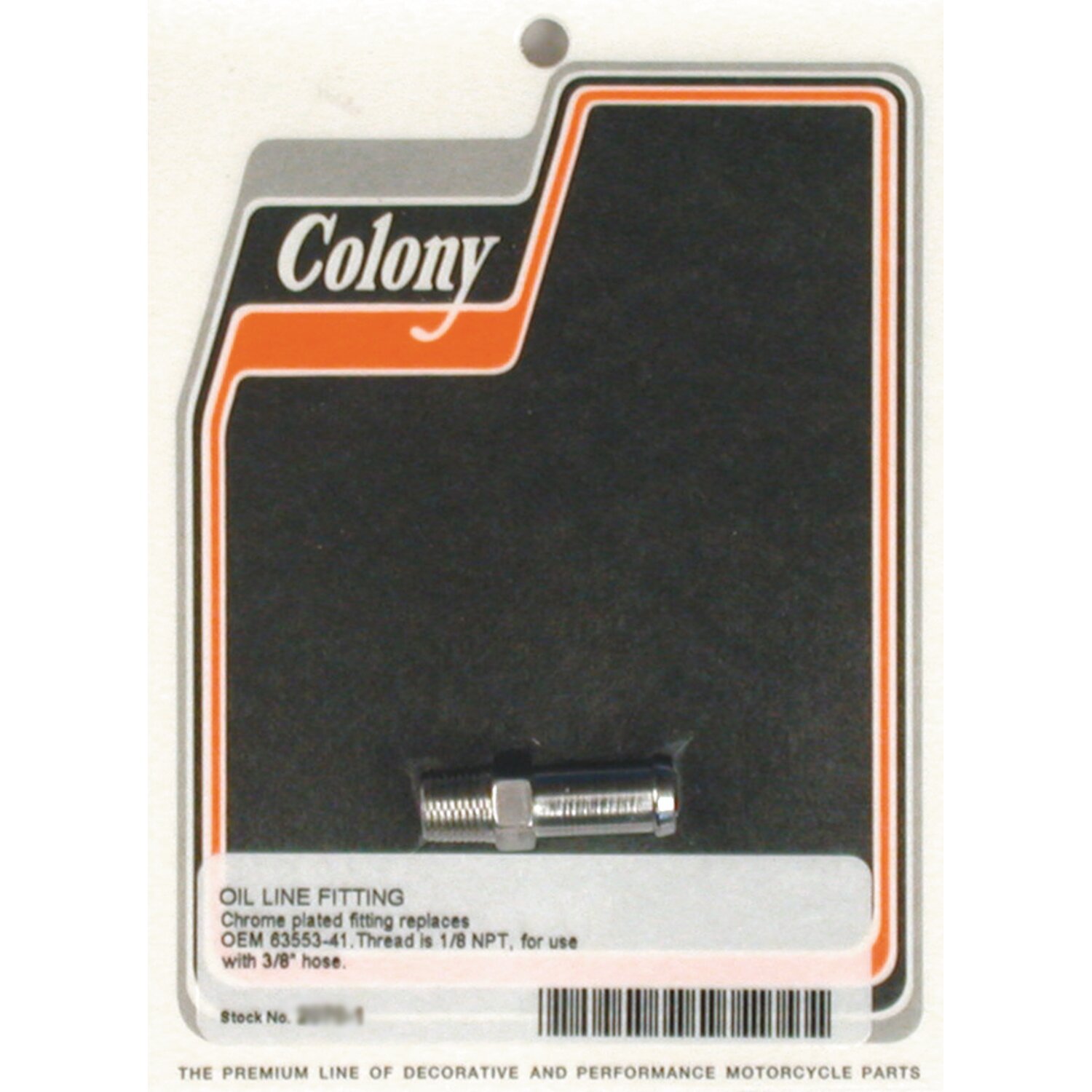 Colony, oil line fitting, straight, Chrome