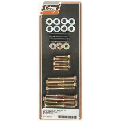 Zinc plated steel. OEM style reproduction, incl. bolts and washers. Stock replacement hardware to mount front & rear lower rocker box (excl. top cover) to the cylinder heads.