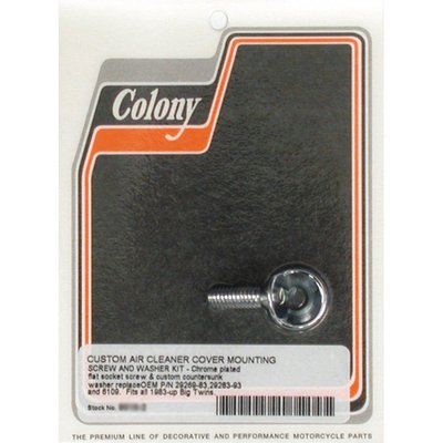 Chrome; Flathead allen & countersunk washer; 5/16-18; Chrome; button head; Fits with all round (84-99), oval/teardrop (99-17) and 'round' and 'air scoop' (17-up M8) air cleaner covers with center mount bolt. Repl. 29269-83A and 29283-93 OEM bolt.