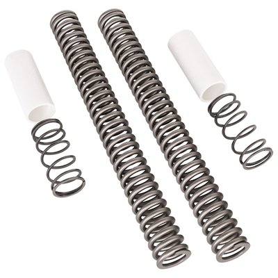 Designed to give you a lowered front end for a superior ride and that slammed low look. Reduces front end 'dive' during braking, giving you more control and confidence. Includes instructions and all components required for a bolt-in installation. 
Note: Since the the bike is lowered the side stand may require modification. 
Note: Complete with fork spring spacers. Cut to around length indicated, longer is more preload, shorter is less preload, to suit your personal preference and weight. 
Note: For the matching 12.2" long Slammer rear shock see 993382. 