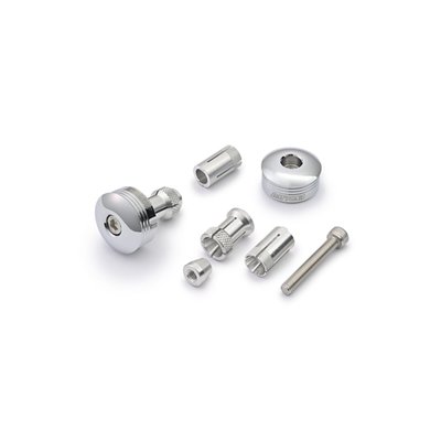 Fits handlebars with 1" (25.4mm) outside diameter & 14mm to 19mm non threaded inside diameter.
Used to install handlebar-end (bar-end) mirrors to the end of the handlebars.
Can also be used as regular handlebar end plug, when no mirror is installed.
Adapters bolt inside the handlebar.
Includes installation hardware.
- Mirror mount size dia. 30mm
- CNC aluminum
- Hex socket bolt (M6 x 45mm)
- Sold in pairs
- Chrome plated finish