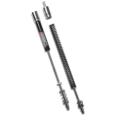 +2" over stock length. 
Asymmetrical monotube damper kit with FST dampers. Spring rate and damping is pre-set. No modification to forks required. This true high performance Progressive Suspension asymmetrical monotube fork kit that features a set of gas charged road smoothing Frequency Sensing Technology (FST) dampers and custom tuned progressive rate fork springs. Offers better road holding, better resistance to front brake dive, less susceptibility to bottoming out and improved stability in cornering. Comes as a complete replacement kit including all internal fork components, apart from the fork tubes and oil. 