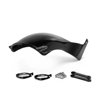 Without side struts, not suitable for carrying a passenger.
The 'Rodstr' rear fender really opens up that rear end. To keep your new found cool all lighting components, taillight, brake light and running lights are integrated into the fender. The two small, but super bright, LED light units are CE marked. A seat pan is included for those who want to fabricate their own seat. If you feel no need to take the custom seat fabrication route, a special Killer Custom custom seat, with upholstery, is separately available as 921591 or 921592. This fender will also take a stock FXBB seat. Made of hand-laid unpainted black gel coated fiberglass that is very stiff, strong, straight and light. Includes installation hardware and instructions.
Note: Comes without special metal side struts, so not suitable for carrying a passenger.
Note: All parts require fitment checks before painting and final assembly.
Note: A Killer Custom seat with upholstery is separately available as 921591 or 921592.
Note: Seat pan foam only, without upholstery, is available as 921594.
Note: For that true Killer look, using a lowering kit, available from Killer Custom as 587888 is recommended, it offers 20mm or 30mm lowering.