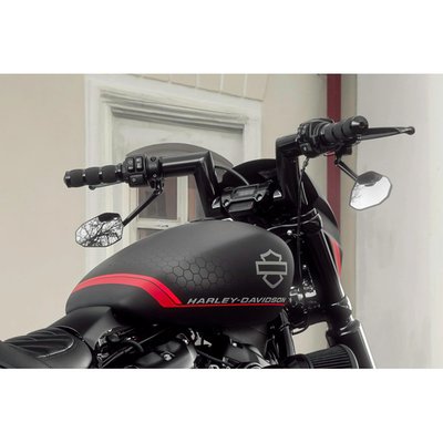 With a massive 2" outside diameter. For models with 1" handlebar clamp diameter and 1" handlebar grip diameter.
The bolder, narrower alternative to the 'Killer Bull' handlebars, giving a more aggressive stance. Designed for the ultimate blend of style and comfort. Integrates seamlessly with 1" risers and both throttle cables and e-throttle (throttle by wire) setups.
- 2" (50mm) outside diameter
- Stock 1" (25.4mm) handlebar clamp diameter
- Stock 1" (25.4mm) mm grip diameter
- Throttle cable and e-throttle compatible
- 5 laser cut wiring holes
- Gloss black powder coated steel / stainless steel
Note: Not compatible with hydraulic clutch master cylinders.
Note: Not compatible with 23-up Gen2 models with throttle sensor in switch housing.
Note: With approval. Check your local MCS dealer or the MCS sales department for exact type of approval and validity on bike model and years on the test report.