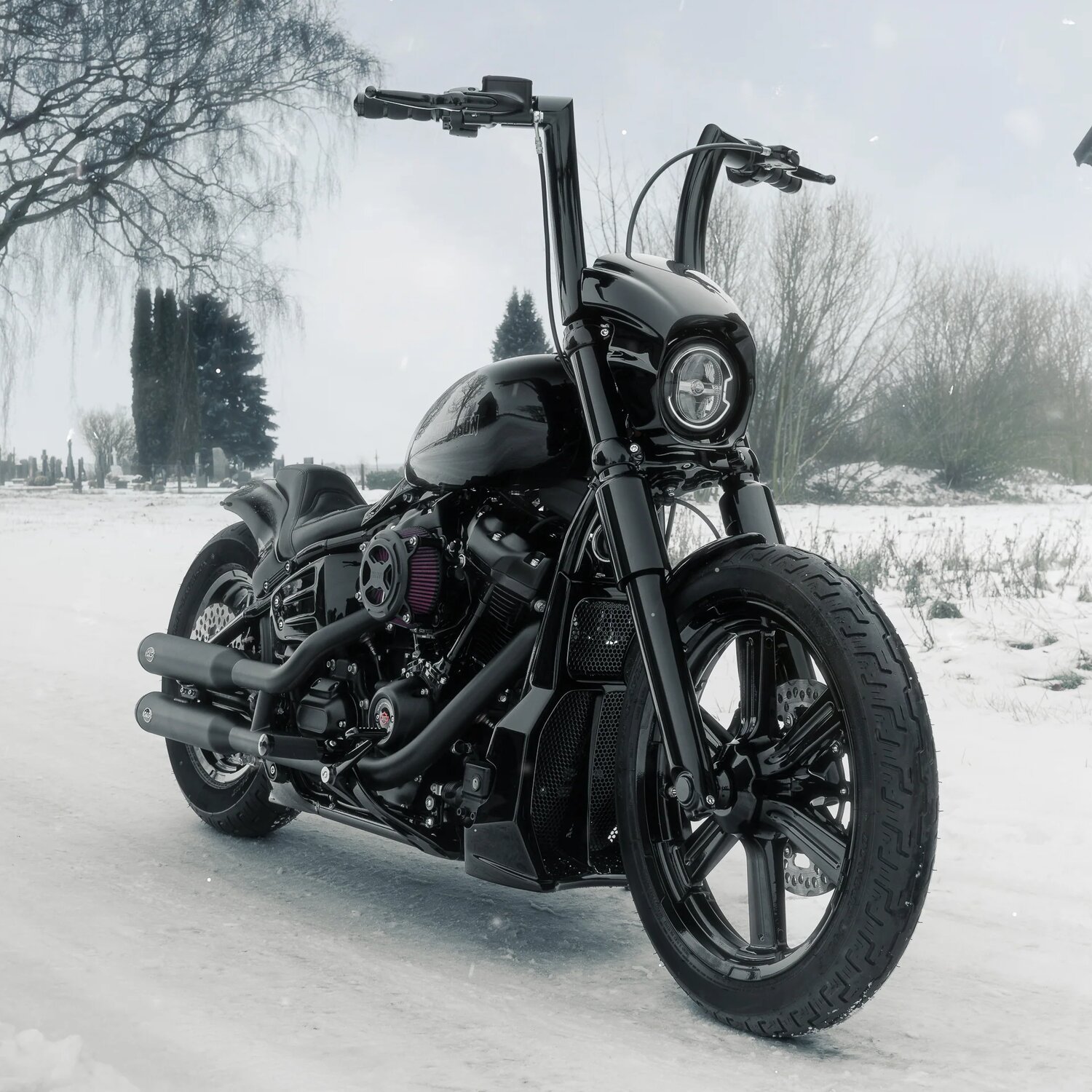 Killer Custom, Monarch 2" Fat bar. 12" rise, Black, Powder Coated
