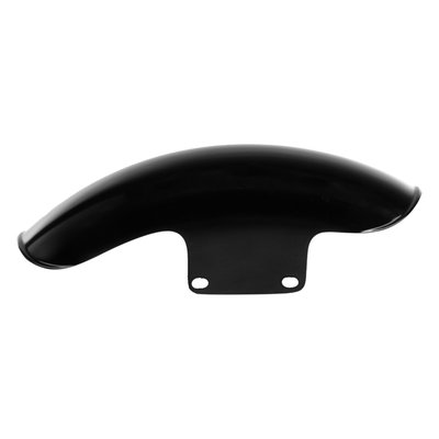 Custom front fender featuring stylish small tips on both sides. Where the stock fender is average, this one is ready to make another statement. Made of hand-laid unpainted black gel coated fiberglass that is very stiff, strong, straight and light. Comes pre-drilled and does not require additional parts for installation.