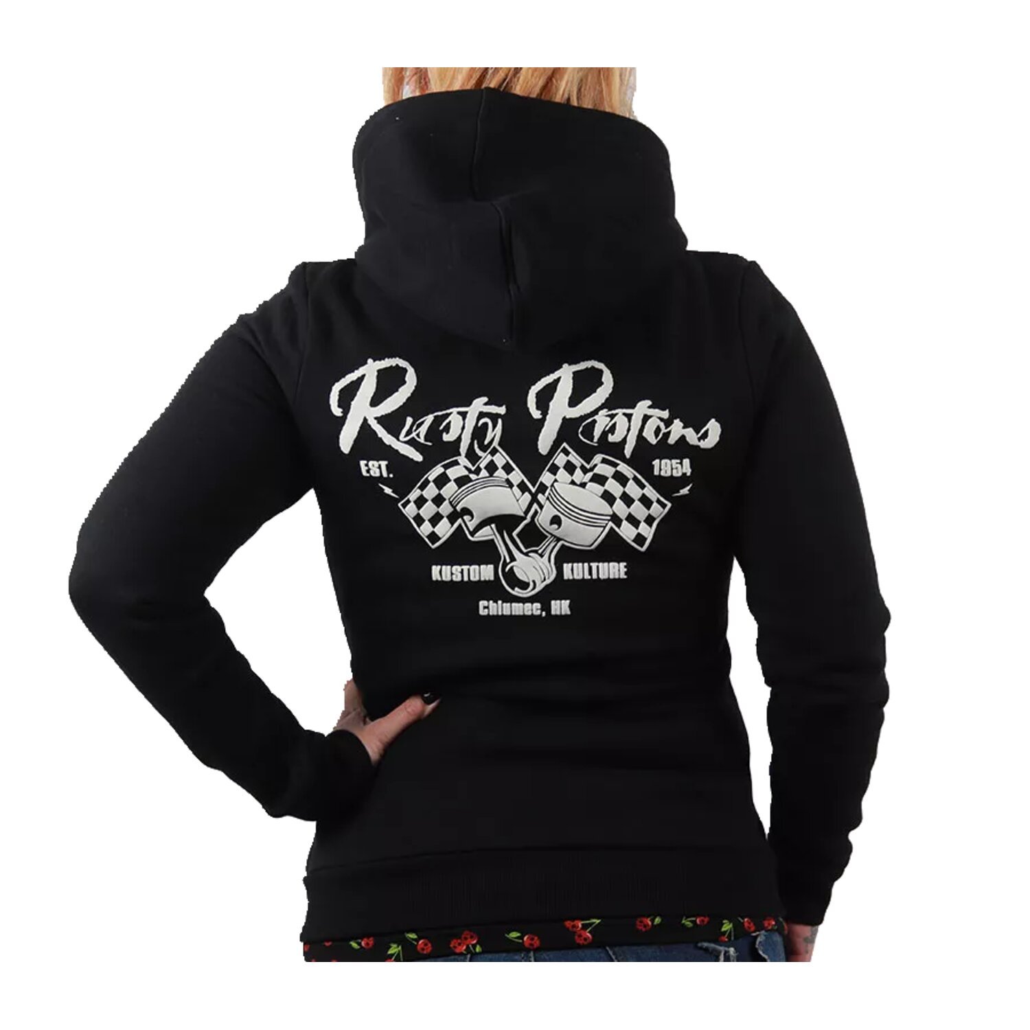 Rusty Pistons Turner female zip hoodie, Black, red, M