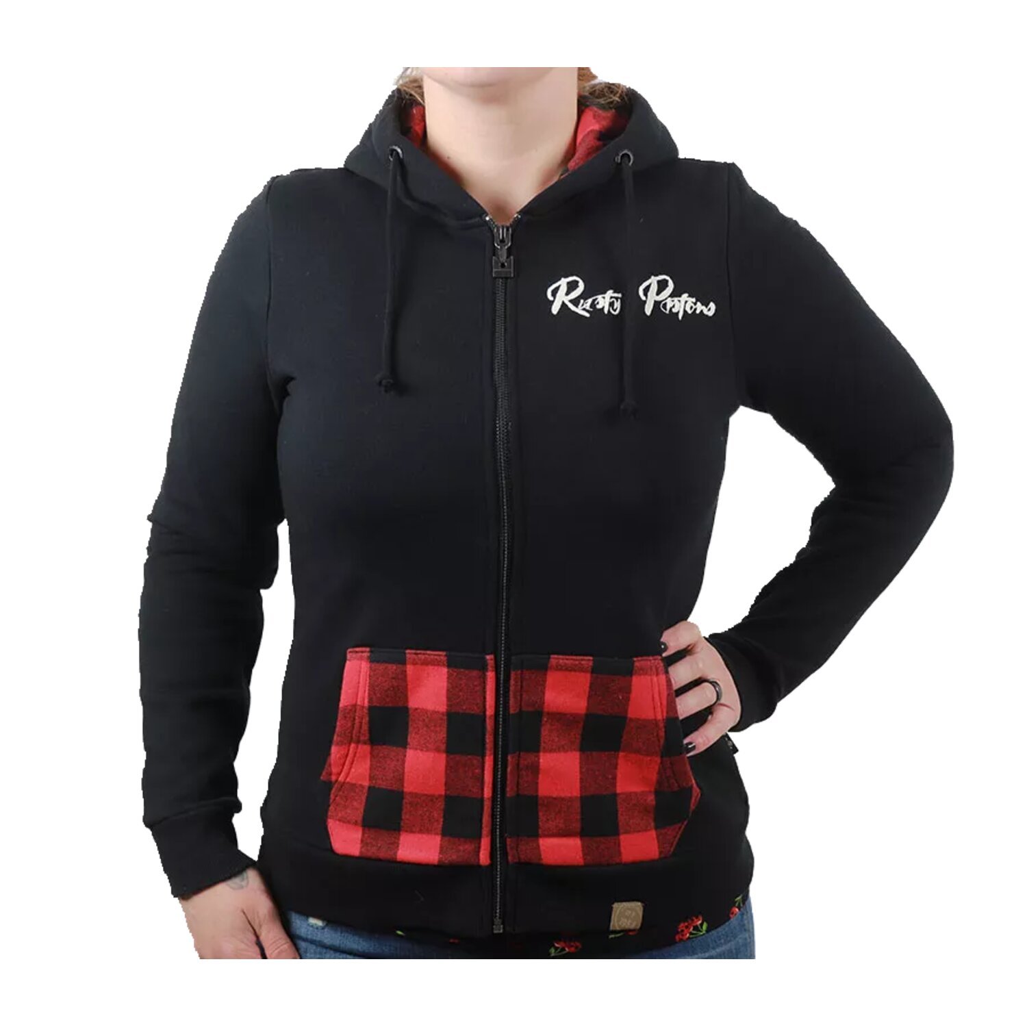 L — Rusty Pistons Turner female zip hoodie black/red, L