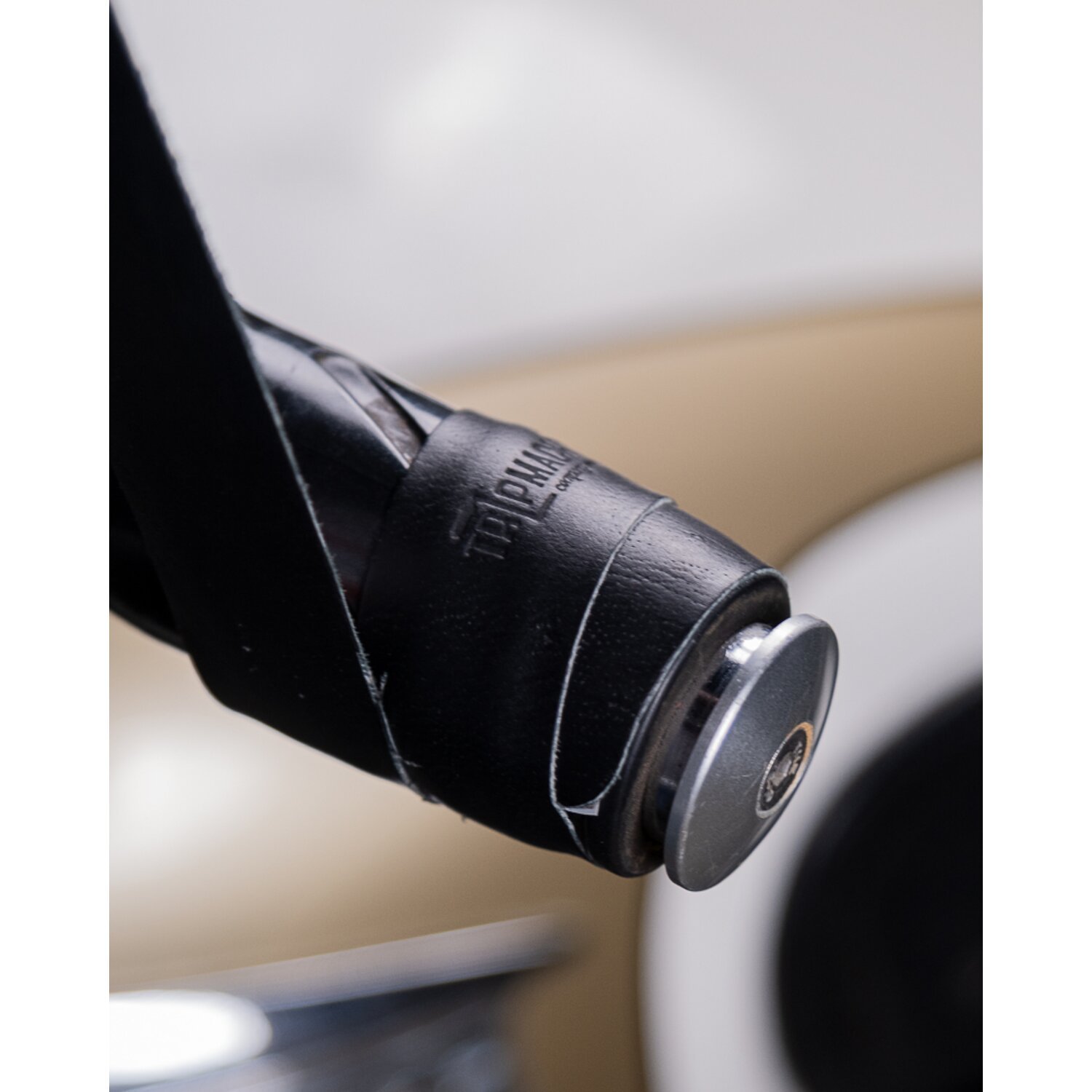 Trip Machine, leather handlebar grip wraps, Black