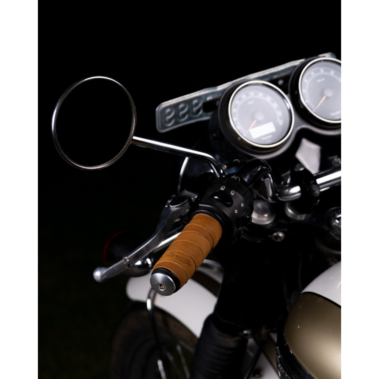 Trip Machine, leather handlebar grip wraps, tan