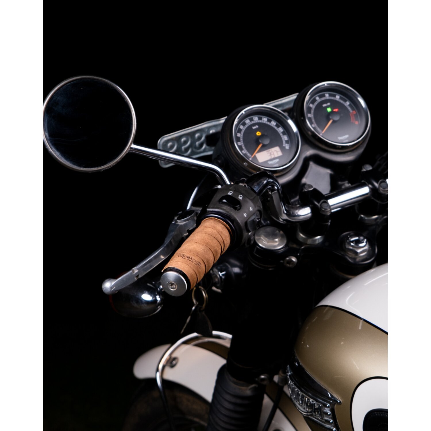 Trip Machine, leather handlebar grip wraps, tobacco brown