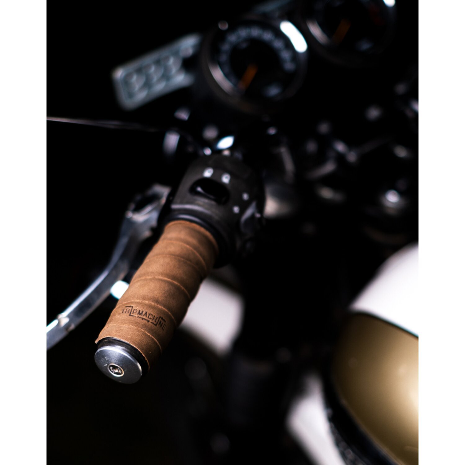 Trip Machine, leather handlebar grip wraps, tobacco brown